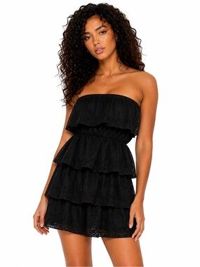 Strapless Black Tiered Mini Dress